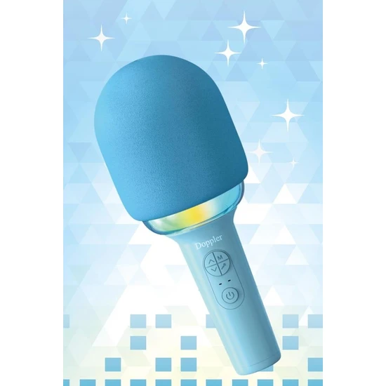 Doppler Rainbow Mavi Karaoke Mikrofonu Ledli Ses Değiştirme Özellikli Işıklı Yeni