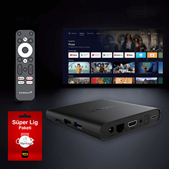 Botech Wzone 4K Ultra HD Android TV Box - 3 Aylık Tod Süper Lig Paketi