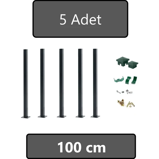 Fence Company 100 cm Panel Çit Direği Antrasit ( 5 Adet ) Aksesuarlar Dahil Set