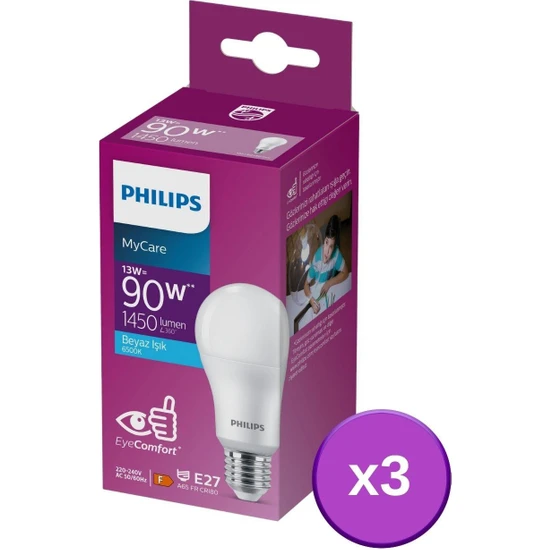 Philips LED 13W Ampul 6500K Beyaz Işık 3'lü