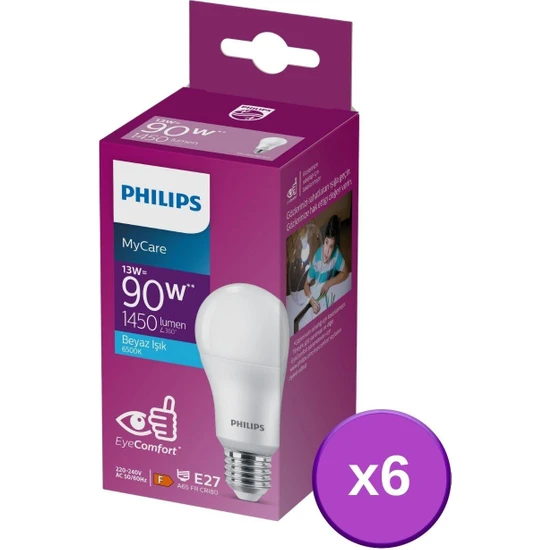 Philips LED 13W Ampul 6500K Beyaz Işık 6'lı