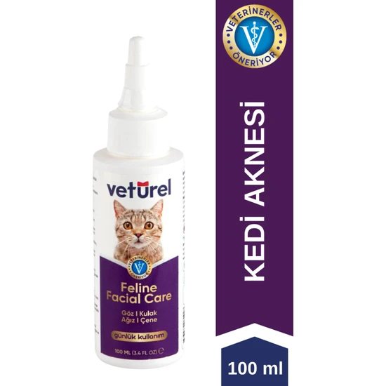 Veturel Kedi Yüz Bakım Solüsyonu 100ml Kedi Aknesi Gözyaşı Lekesi Temizleme Kedi Bakımı