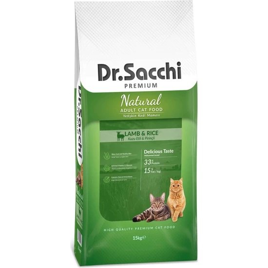 Dr.Sacchi Premium Natural Lamb&Rice Yetişkin Kedi Maması 15 kg