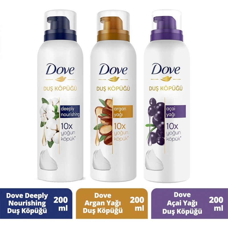 Dove Duş Köpüğü 200 ml Argan Yağı ve Açai Yağı ile 10 Kat Yoğun Köpük Derin Besleyici Etki