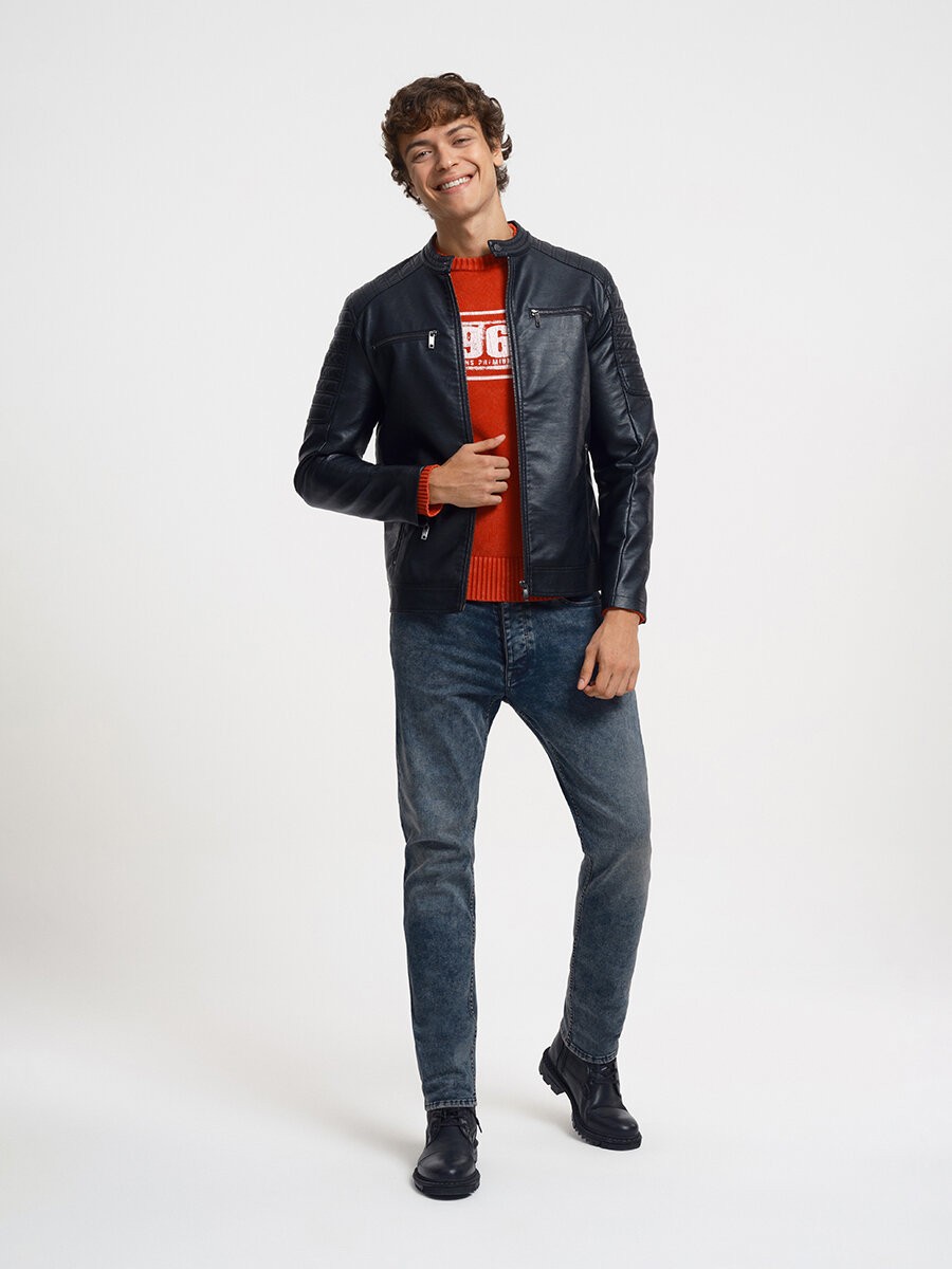 Loft Regular Fit Siyah Erkek Mont Pu Kapüşonlu Günlük Kullanım İçin Sürdürülebilir Tasarım