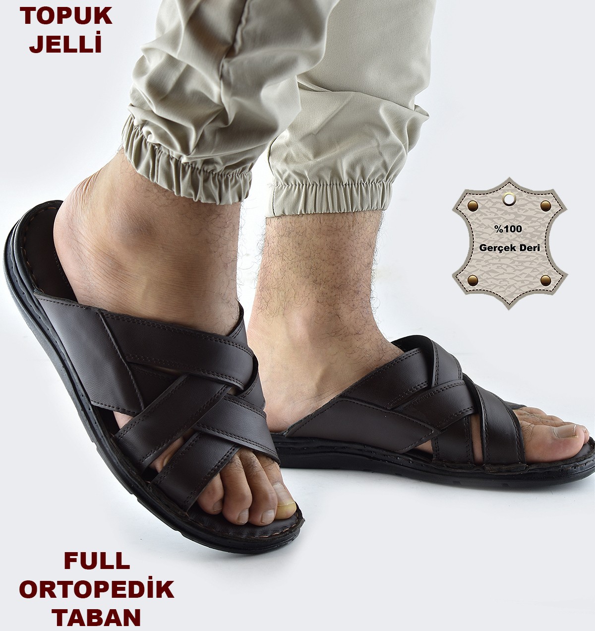 Ispartalılar Jel Taban 034 Günlük TAM ORTOPEDİK Hakiki Deri Erkek Terlik PUFF Taban görsel 5