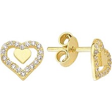 goldkupe 14 Ayar Taşlı Kalp Altın Küpe 1,08 gr