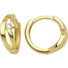 goldkupe 14 Ayar Sade Tek Taşlı Halka Altın Küpe 1,70 gr