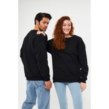 giyadda Unisex Siyah Oversize Bol Kalıp Basic Sweatshirt