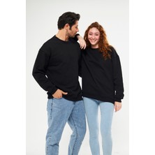 giyadda Unisex Siyah Oversize Bol Kalıp Basic Sweatshirt