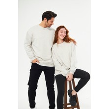 giyadda Unisex Gri Oversize Bol Kalıp Sweatshirt (Sevgili-Çift Kombini Tavsiyesi)