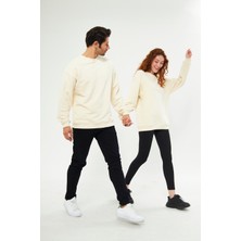 giyadda Unisex Krem Oversize Bol Kalıp Basic Sweathirt (Sevgili-Çift Kombini Tavsiyesi)