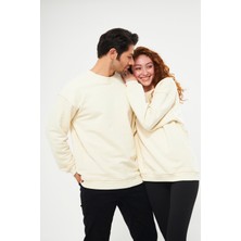 giyadda Unisex Krem Oversize Bol Kalıp Basic Sweathirt (Sevgili-Çift Kombini Tavsiyesi)