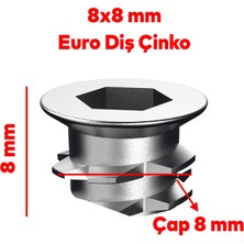 Badem10 Mobilya Bağlantı Eleman Eki Euro Diş 6 Köşe Vida Metal Dübel 8x8 M6 Çinko (50 Adet)