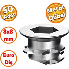 Badem10 Mobilya Bağlantı Eleman Eki Euro Diş 6 Köşe Vida Metal Dübel 8x8 M6 Çinko (50 Adet)