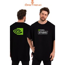Ors Trend Nvidia Studio Baskılı Sıfır Yaka Unisex Oversize Tişört