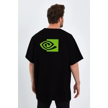 Ors Trend Nvidia Studio Baskılı Sıfır Yaka Unisex Oversize Tişört