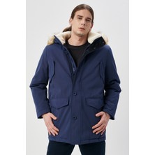 Regular Fit Normal Kesim Dik Yaka Lacivert Parka Ceket