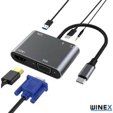 Global 5in1 Type-C Hub Port Adaptör HDMI VGA USB Aux 100W Pd Girişli WNE0061