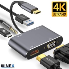 Global 5in1 Type-C Hub Port Adaptör HDMI VGA USB Aux 100W Pd Girişli WNE0061