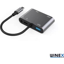 Global 5in1 Type-C Hub Port Adaptör HDMI VGA USB Aux 100W Pd Girişli WNE0061