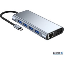 Global 11IN1 Hub Type-C To 4K Hdmı/usba 3.0/tf Sd/vga/3.5mm Aux/pd ŞARJ/RJ45 Ethernet Dönüştürücü Adaptör WNE0059