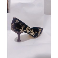 Akın Özmen Siyah Kadife Desenli Orta Topuklu (7cm) Ayakkabı