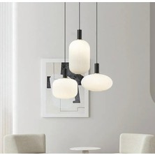 Rsylight Rustik Dekoratif Metal Modern Yuvarlak Siyah Beyaz Opal Camlı 3 Lü Avize