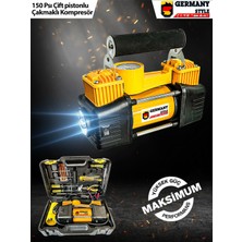 Germany Style Profesyonel Çift Pistonlu 12 V 150 Psi Dakikada 85 Lt Araç Araba Lastik Bot Şişirme Kompresörü Lastik Tamir Kiti Hediyeli