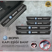 Volkwagen Bora  Logolu Karbon Kapı Eşiği Koruyucu Suni Deri 4'lü Set