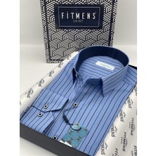 Fitmens Klasik Uzun Kol Premium Çizgili T.1339 Gömlek - Mavi