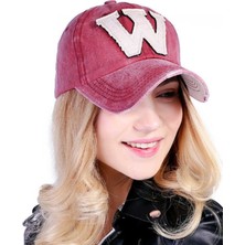 Shopiolog Unisex Lacivert Eskitme W Şapka %100 Pamuklu Kaliteli Bordo Renkli Şık Aksesuar