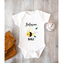 Tuğba Baby Isme Özel Isimli Baskı Yazılabilen Pamuk Halasının Balı Bebek Zıbın Bod