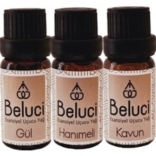 Beluci Gül + Hanımeli + Kavun Uçucu Buhurdanlık Yağı Oda Kokusu Aromaterapi Set (3 Ad*10 Ml)