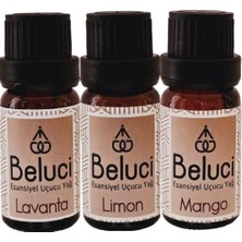 Beluci Lavanta + Limon + Mango Uçucu Buhurdanlık Yağı Oda Kokusu Aromaterapi Set (3 Ad*10 Ml)