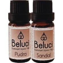 Beluci Pudra + Sandal Ağacı Uçucu Buhurdanlık Yağı Oda Kokusu Aromaterapi Set (2 Ad*10 Ml)