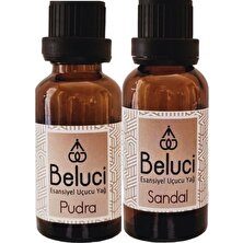 Beluci Pudra + Sandal Ağacı Uçucu Buhurdanlık Yağı Oda Kokusu Aromaterapi Set (2 Ad*30 Ml)