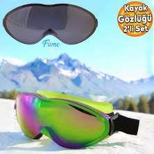 Badem10 Kayak Gözlüğü Değiştirebilir Camlı Güneş Kar Gözlük Gökkuşağı Snowboard Glasses Gözlük+1 Adet Yedek Cam (Füme)