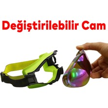 Badem10 Kayak Gözlüğü Değiştirebilir Camlı Güneş Kar Gözlük Gökkuşağı Snowboard Glasses Gözlük+1 Adet Yedek Cam (Füme)