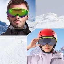 Badem10 Kayak Gözlüğü Değiştirebilir Camlı Güneş Kar Gözlük Gökkuşağı Snowboard Glasses Gözlük+1 Adet Yedek Cam (Füme)