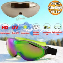 Badem10 Kayak Gözlüğü Değiştirebilir Camlı Güneş Kar Gözlük Gökkuşağı Snowboard Glasses Gözlük+1 Adet Yedek (Gümüş)