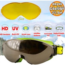 Badem10 Kayak Gözlüğü Değiştirebilir Camlı Güneş Kar Gözlük Gümüş Snowboard Glasses Gözlük+1 Adet Yedek Cam (Sarı)