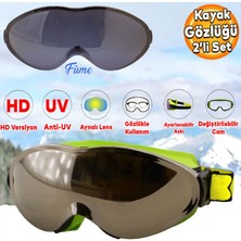 Badem10 Kayak Gözlüğü Değiştirebilir Camlı Güneş Kar Gözlük Gümüş Snowboard Glasses Gözlük+1 Adet Yedek Cam (Füme)