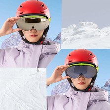 Badem10 Kayak Gözlüğü Değiştirebilir Camlı Güneş Kar Gözlük Gümüş Snowboard Glasses Gözlük+1 Adet Yedek Cam (Füme)