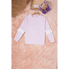 Pembe Life Lila Smile Nakışlı Kız Çocuk Waffle Sweatshirt 16593