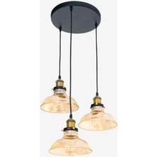 Riolight  Retro,rustik,vintage Bal Camlı Siyah Metal Gövde 3XE27 Duylu Sarkıt Avize ÇAP:30CM