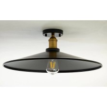 Riolight  Retro,rustik,vintage Siyah Başlık 1XE27 Eskitme Duylu Metal Plofonyer Avize Şapka ÇAPI:38CM