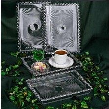 Panoramas Home Boncuklu Dikdörtgen Mika Sunum Kahve Tepsisi Sunumluk 2 Adet