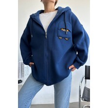 İza Moda 3 Iplik Şardonlu Kapüşonlu Sweatshırt Lacivert