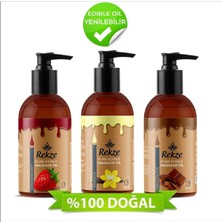 Rekze Dogal Çilek + Vanilyalı + Çikolata Aroma Yenilebilir Nemlendirici  Etkili Aromaterapi Masaj Yağları Seti